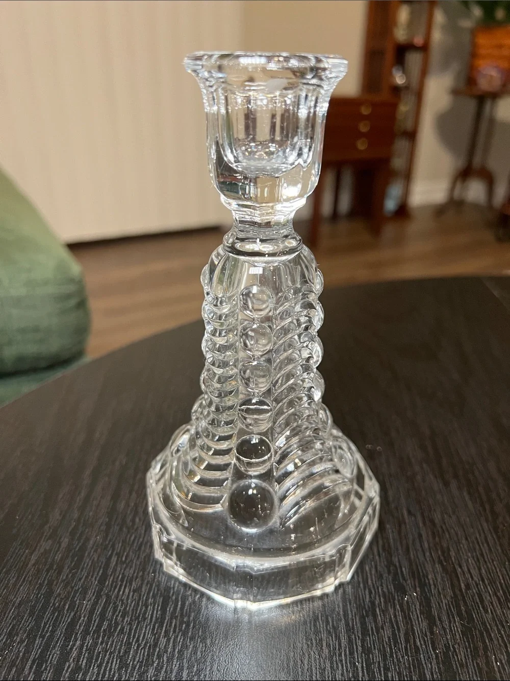 Vintage 1930s Val Saint Lambert Eye Winker Style Clear Glass Candlestick Holder
